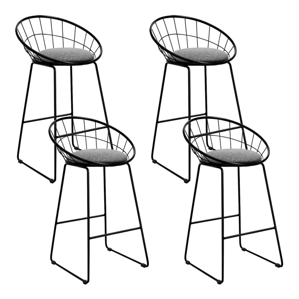 Set of 4 Bar Stools Steel Fabric - Grey and Black