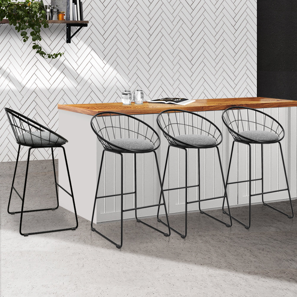 Set of 4 Bar Stools Steel Fabric - Grey and Black