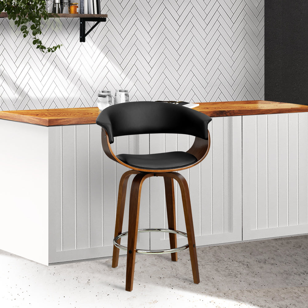 Lawson Wood and Leather Swivel Bar Stool Black