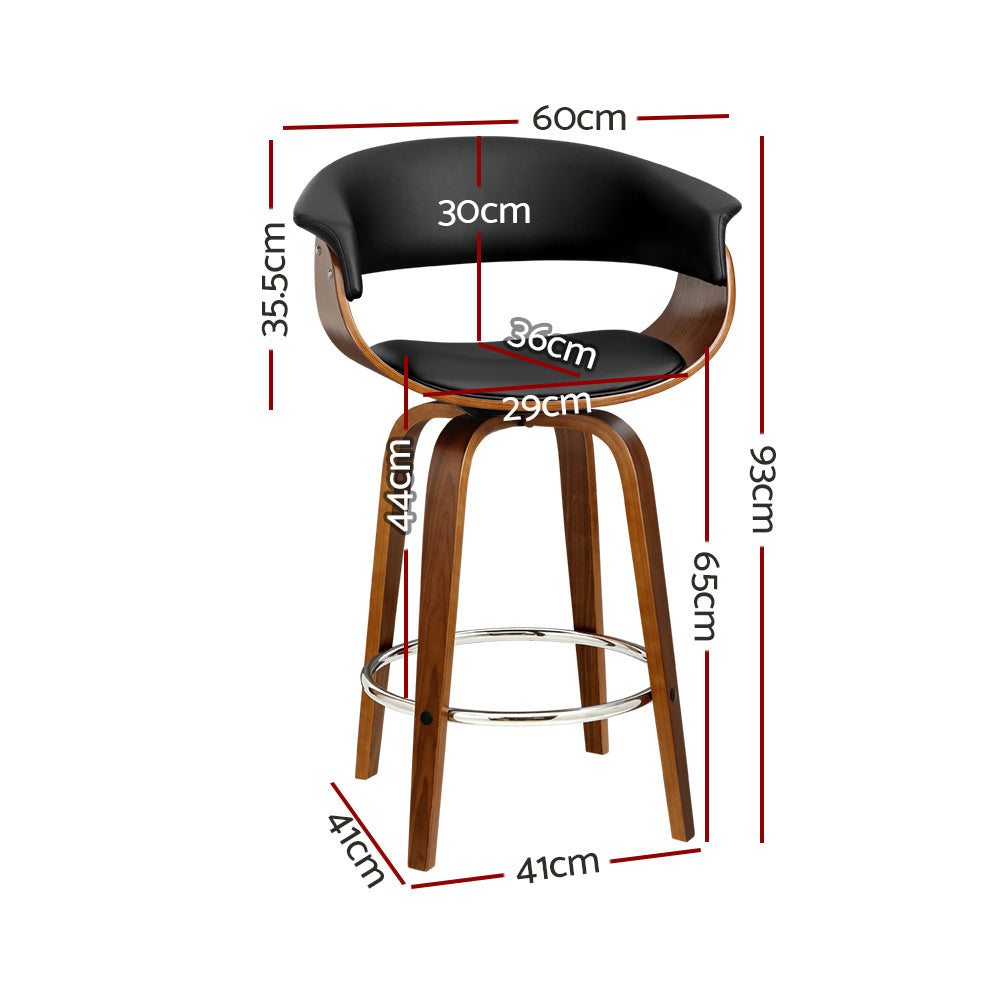 Set of 2 Lawson Wood and Leather Swivel Bar Stools Black