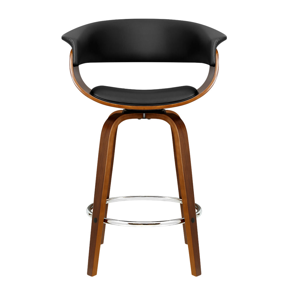 Set of 2 Lawson Wood and Leather Swivel Bar Stools Black