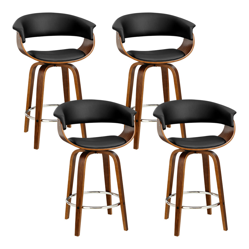 Set of 4 Lawson Wood and Leather Swivel Bar Stools Black