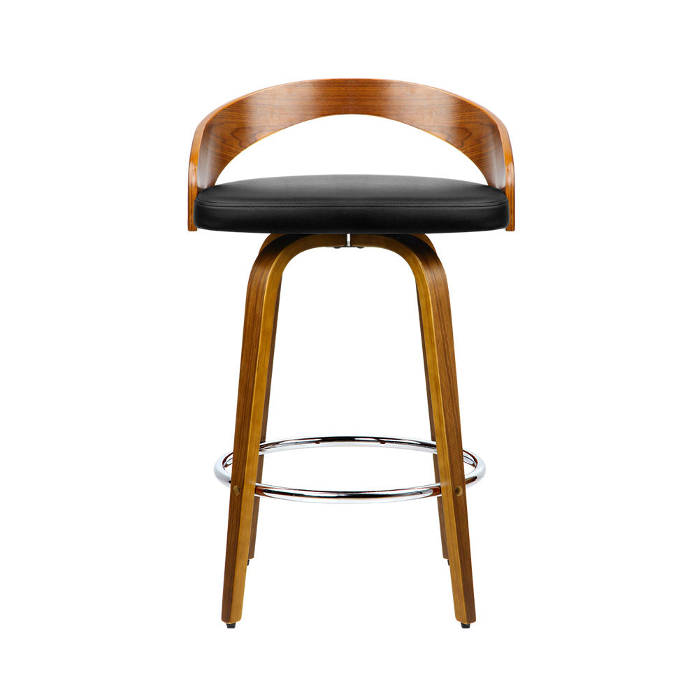 Set of 2 Walnut Wood Bar Stools - Black and Brown