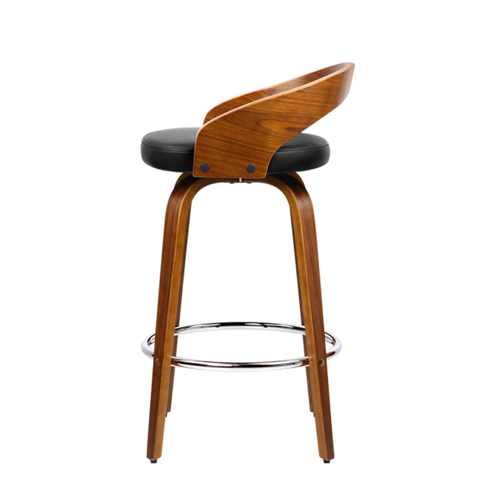 Set of 2 Walnut Wood Bar Stools - Black and Brown