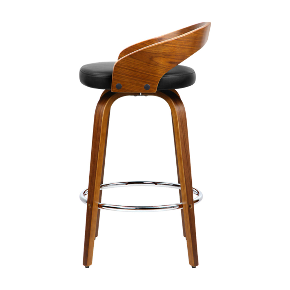 Set of 4 Walnut Wood Bar Stools - Black and Brown