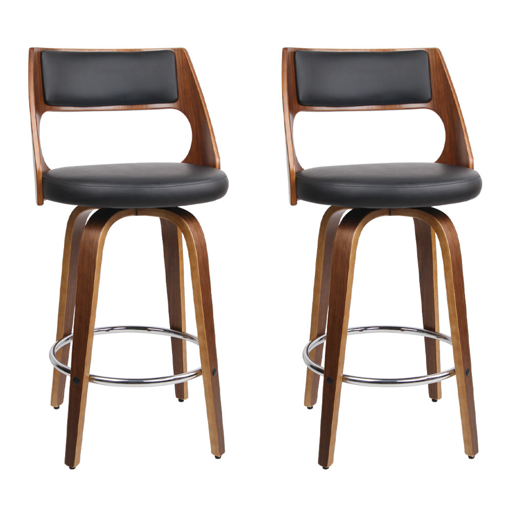 Set of 2 Wooden Bar Stools - Black