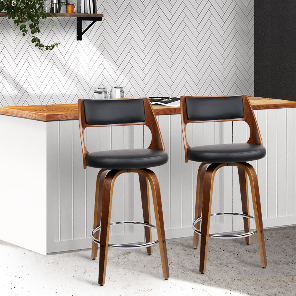 Set of 2 Wooden Bar Stools - Black