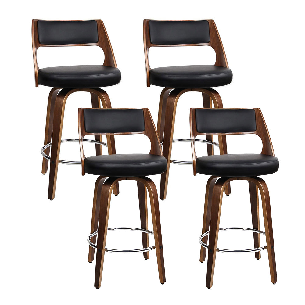 Set of 4 Wooden Bar Stools PU Leather - Black and Wood