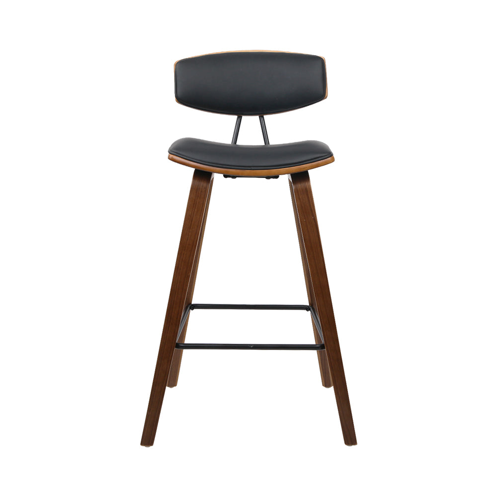 Set of 2 PU Leather Circular Footrest Bar Stools - Black