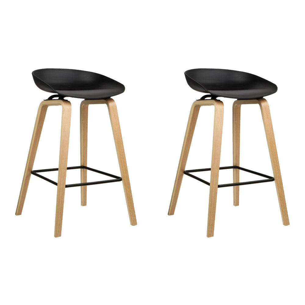 Set of 2 Wooden Square Footrest Bar Stools - Black