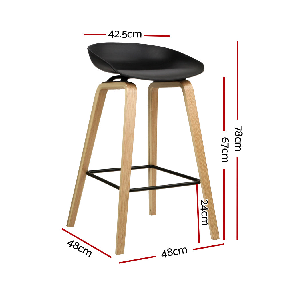 Set of 2 Wooden Square Footrest Bar Stools - Black