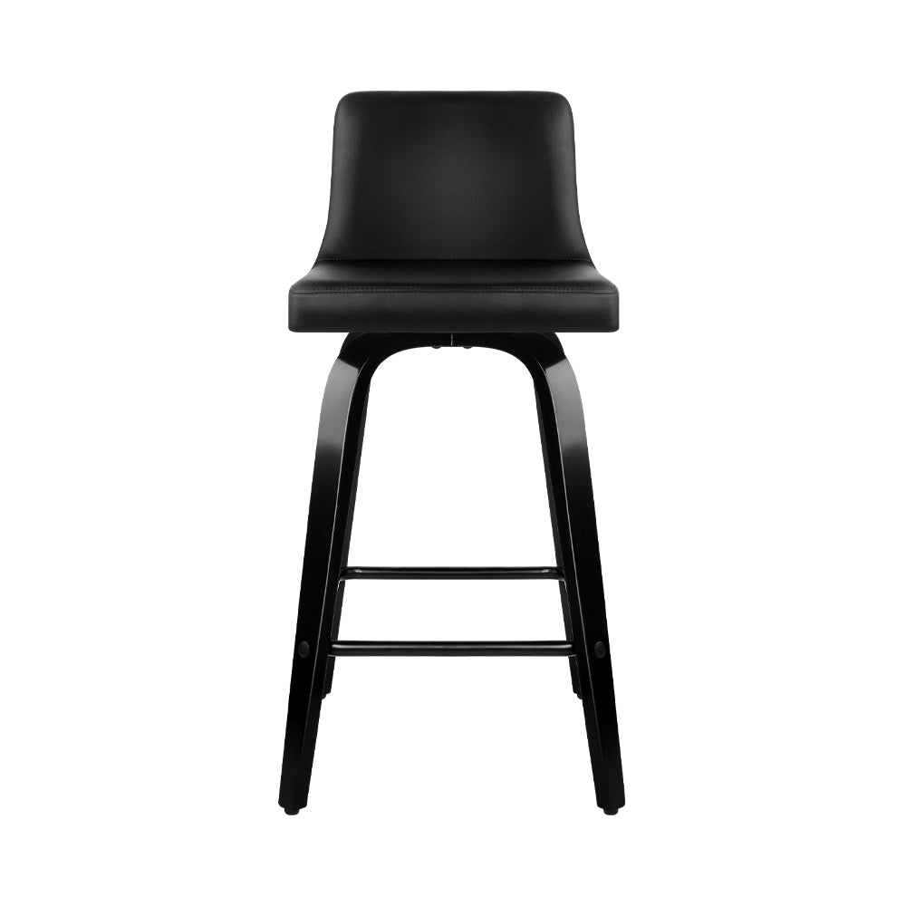 Set of 2 Wooden PU Leather Bar Stool - Black