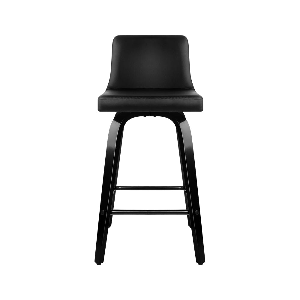 Set of 4 Wooden PU Leather Bar Stool - Black