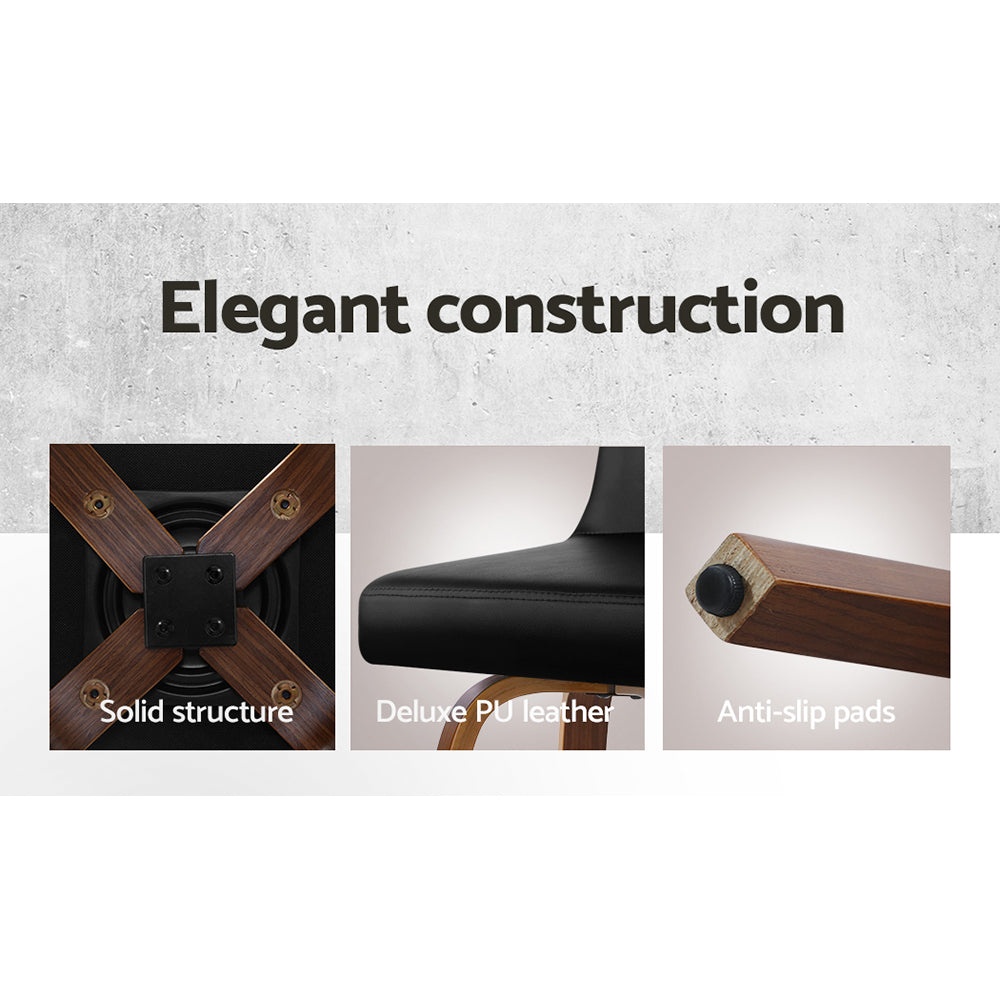 Set of 2 Wooden PU Leather Bar Stool - Black and Brown Wood Legs