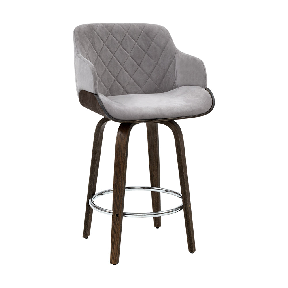 Evonne Wooden Swivel Bar Stool Grey Velvet