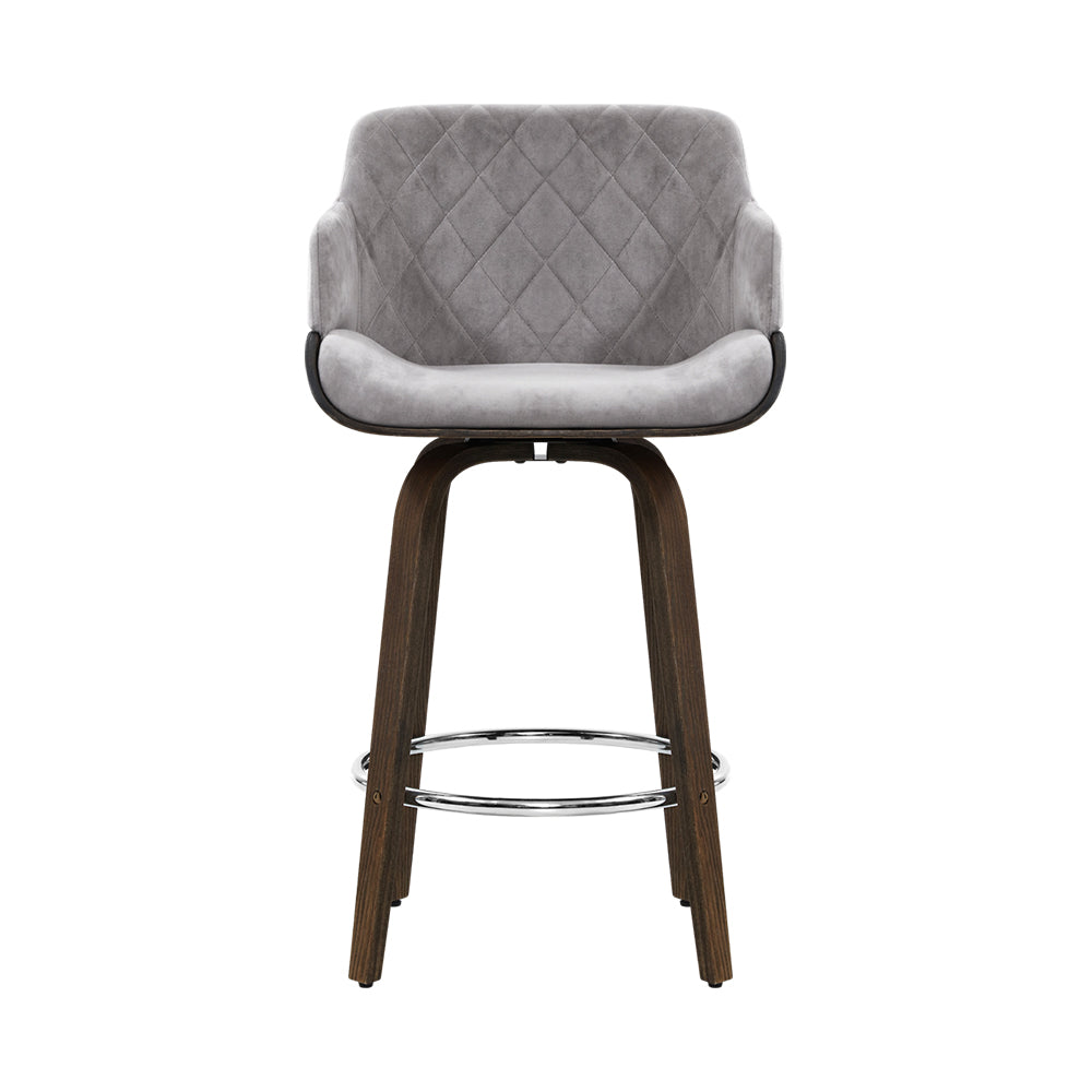 Evonne Wooden Swivel Bar Stool Grey Velvet