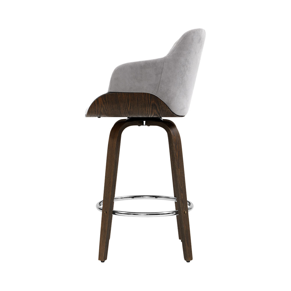 Evonne Wooden Swivel Bar Stool Grey Velvet