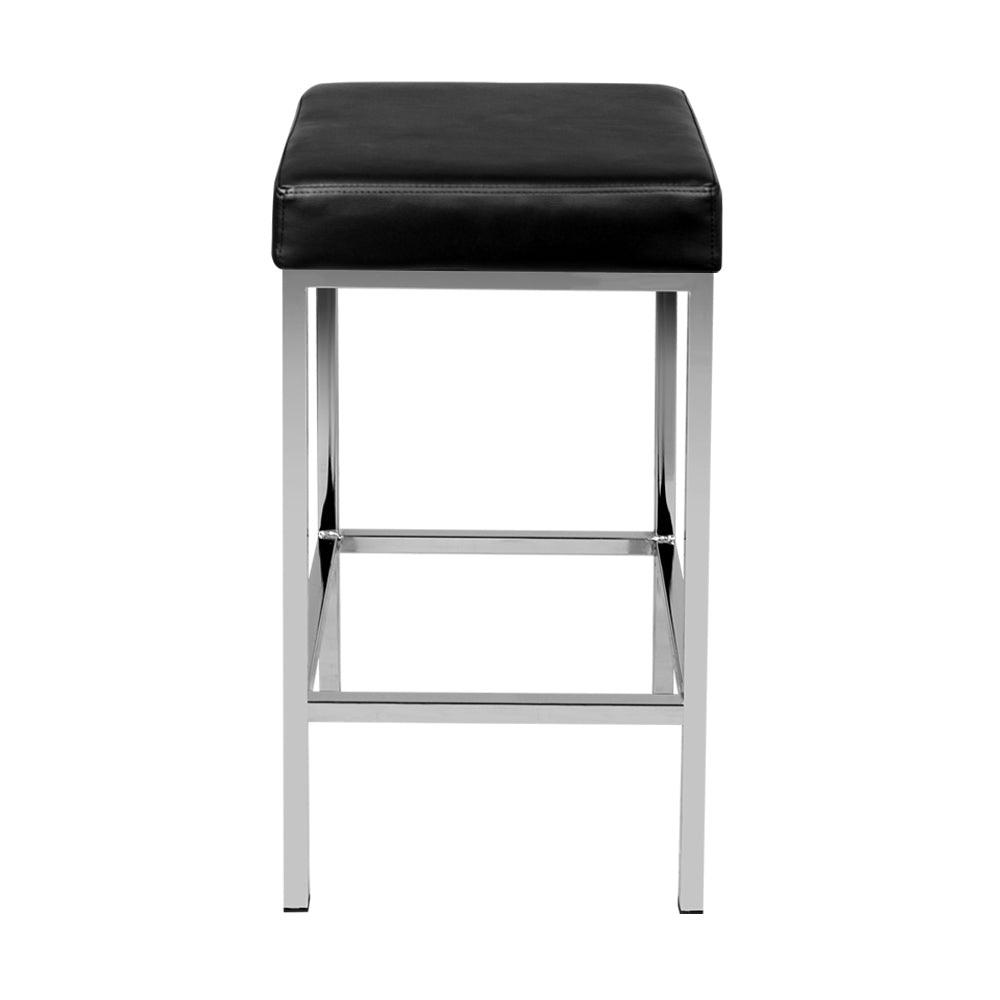 Set of 2 PU Leather Backless Bar Stools - Black and Chrome