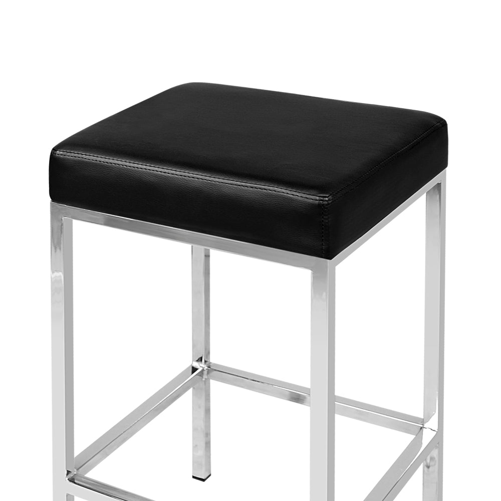 Set of 2 PU Leather Backless Bar Stools - Black and Chrome