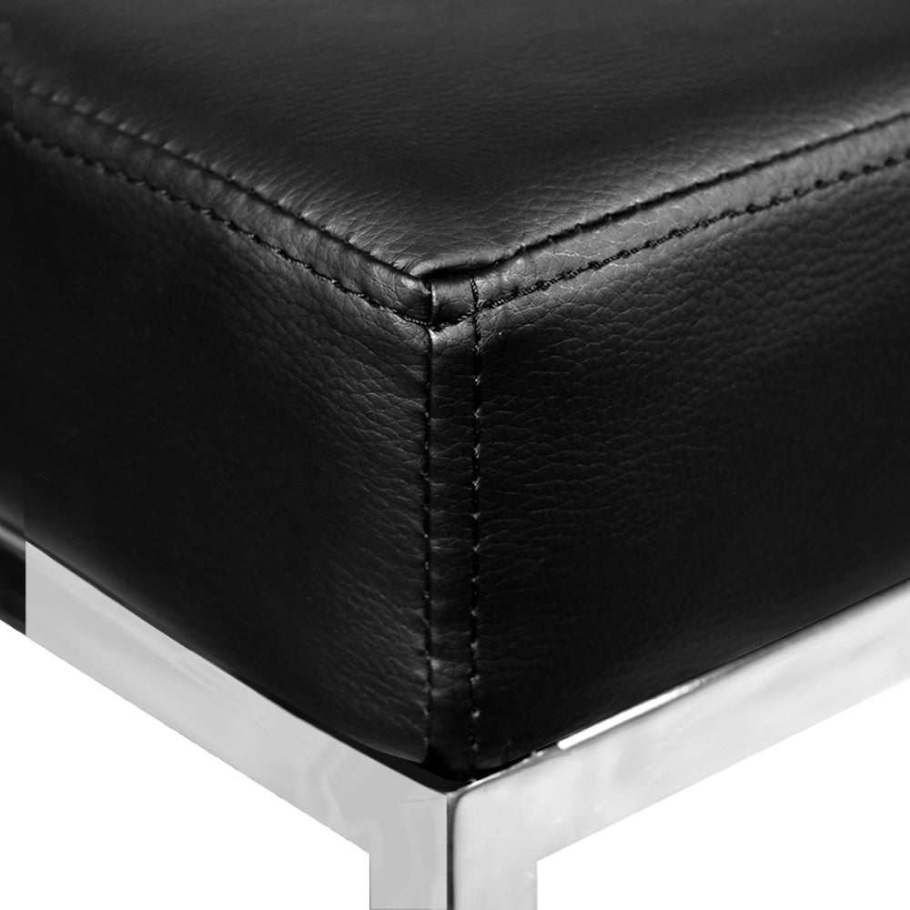 Set of 2 PU Leather Backless Bar Stools - Black and Chrome