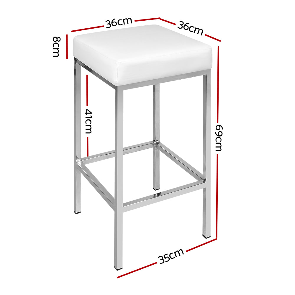 Set of 2 PU Leather Backless Bar Stools - White and Chrome