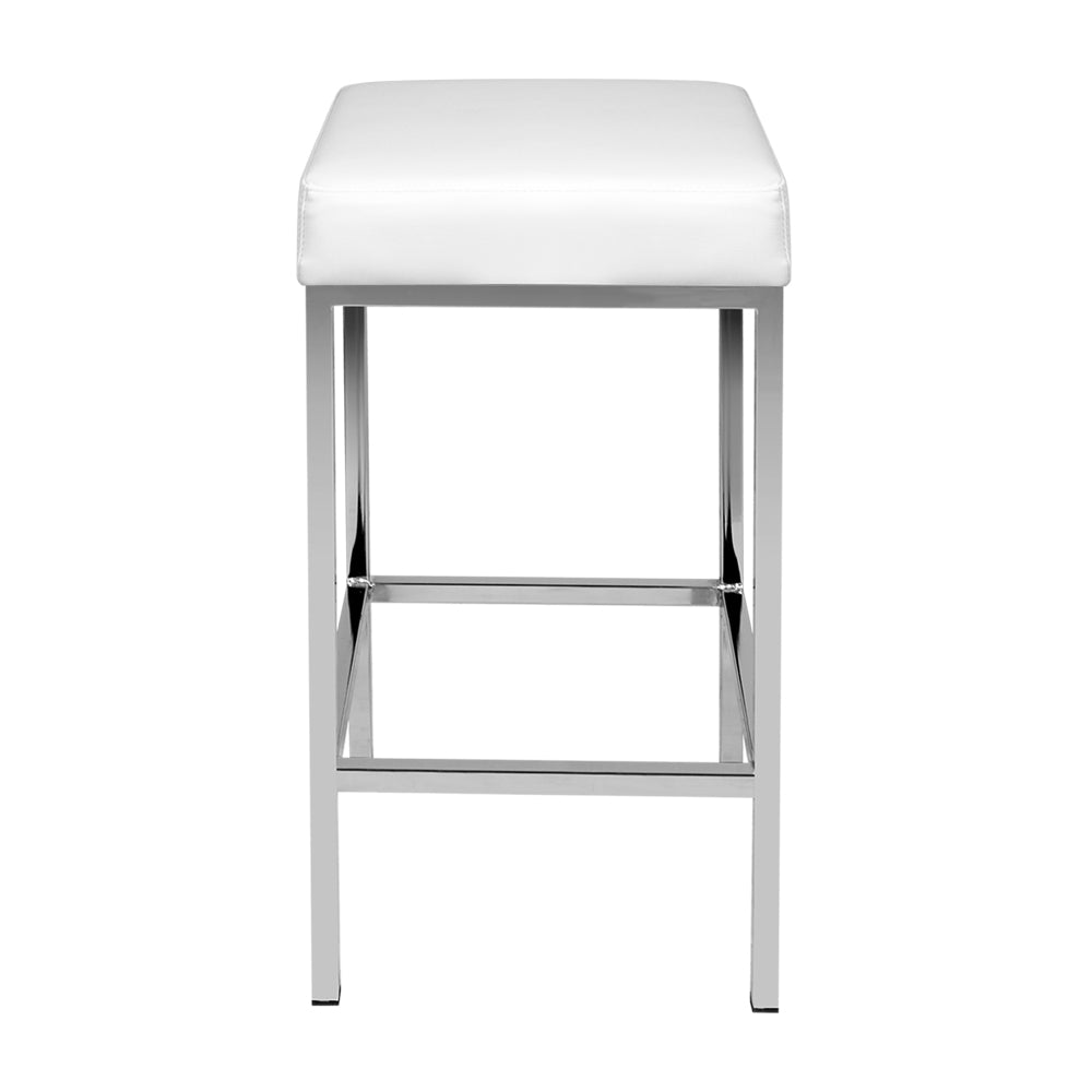 Set of 2 PU Leather Backless Bar Stools - White and Chrome