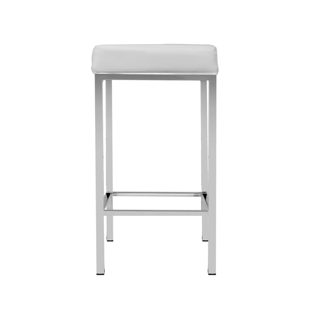 Set of 2 PU Leather Backless Bar Stools - White and Chrome