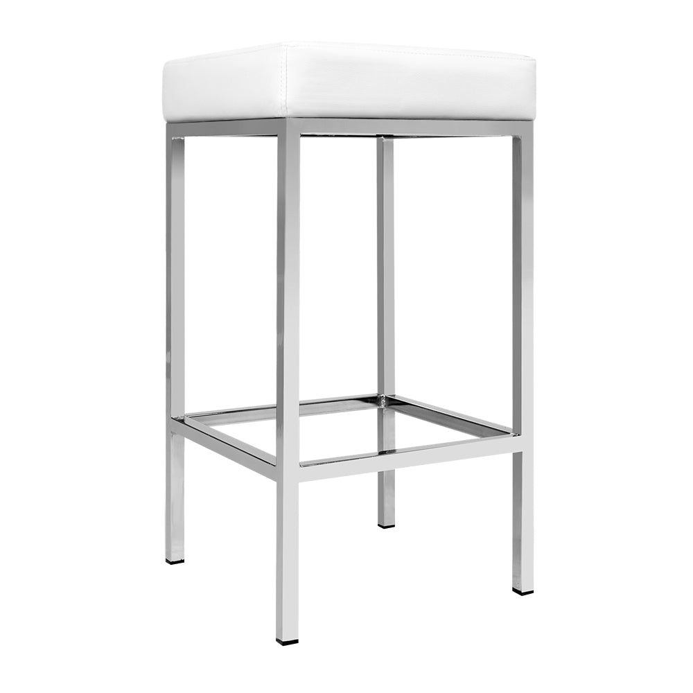 Set of 2 PU Leather Backless Bar Stools - White and Chrome