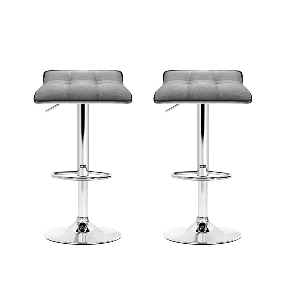 Set of 2 Fabric Bar Stools Swivel Bar Stools- Grey Chrome