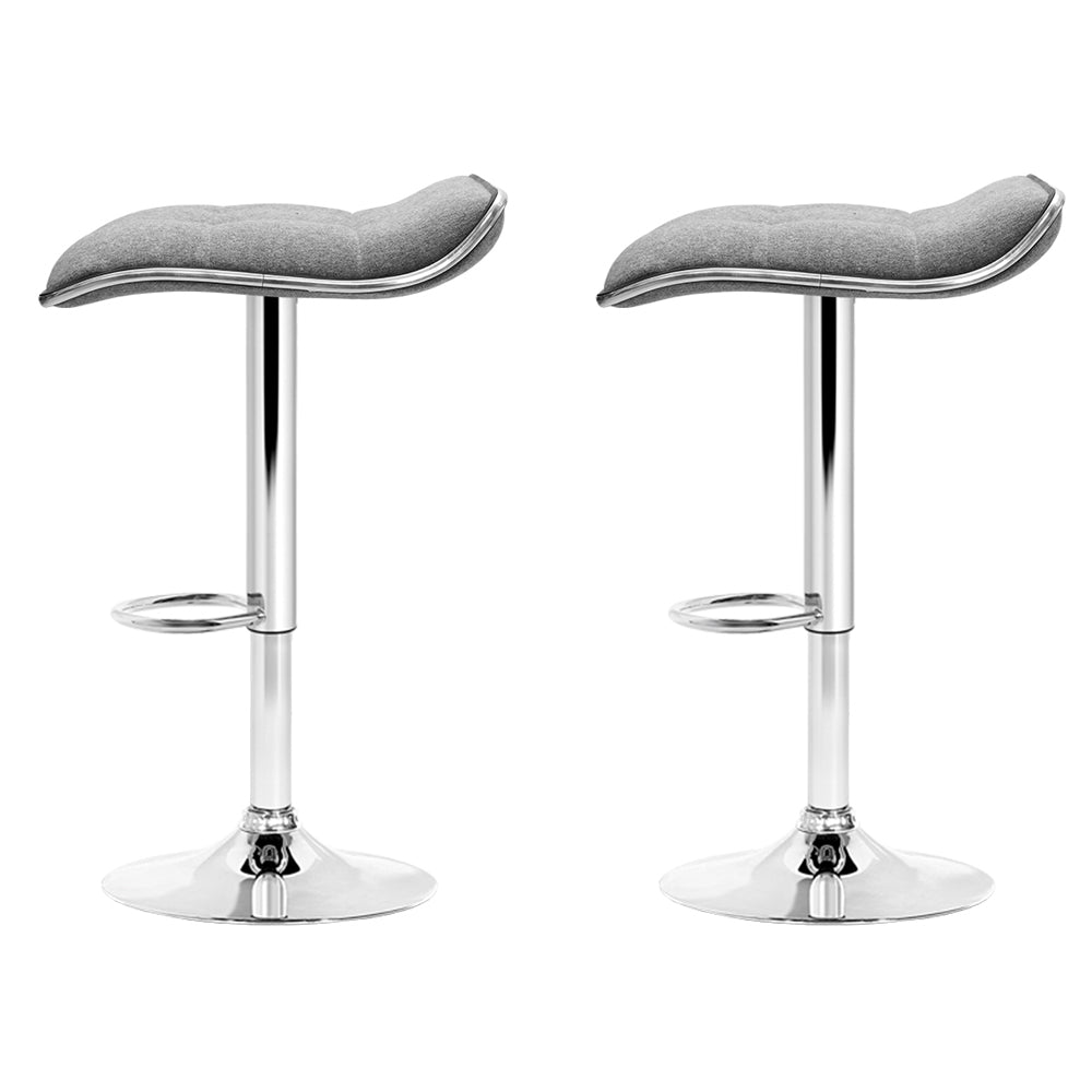 Set of 2 Fabric Bar Stools Swivel Bar Stools- Grey Chrome