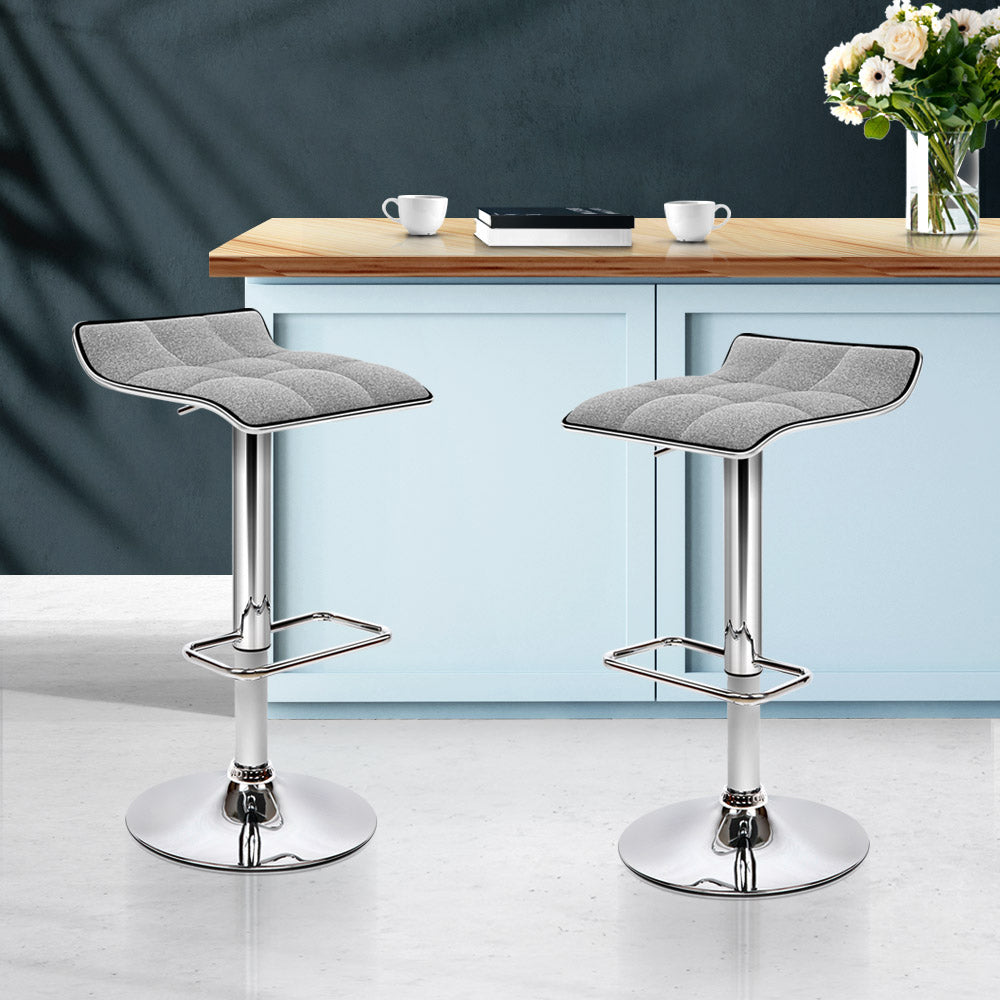 Set of 2 Fabric Bar Stools Swivel Bar Stools- Grey Chrome