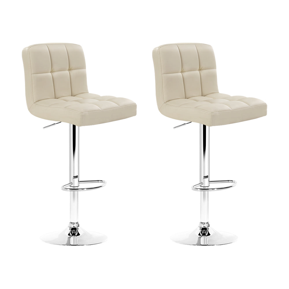 Set of 2 PU Leather Gas Lift Bar Stools - Beige