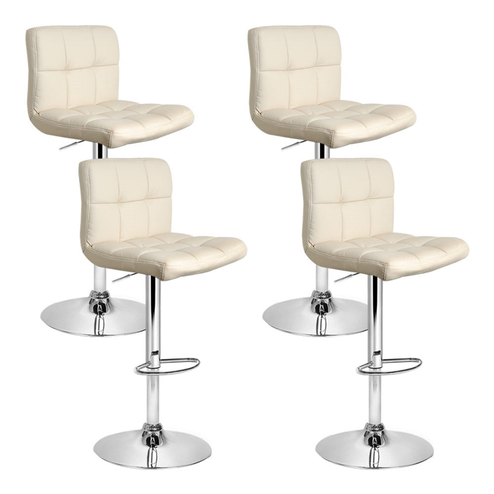 Set of 4 PU Leather Gas Lift Bar Stools - Beige