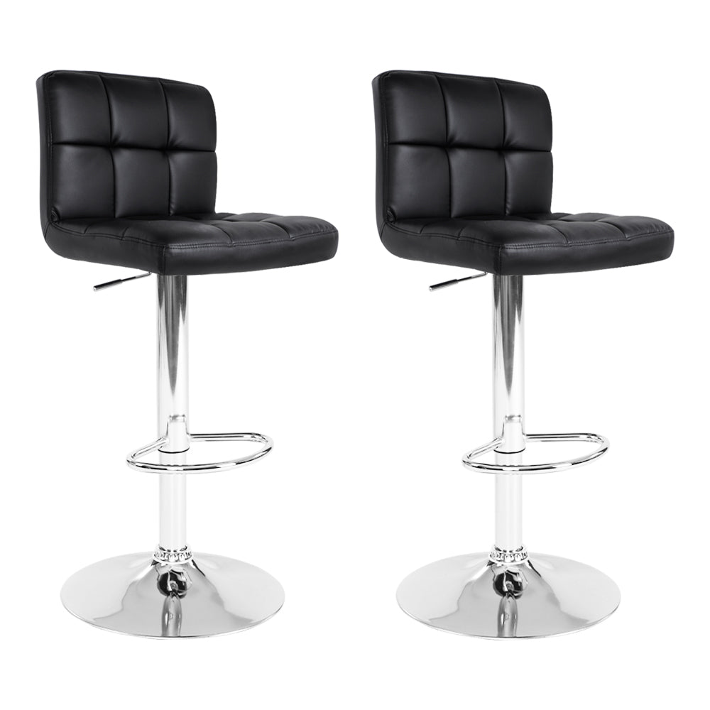 Set of 2 PU Leather Gas Lift Bar Stools - Black