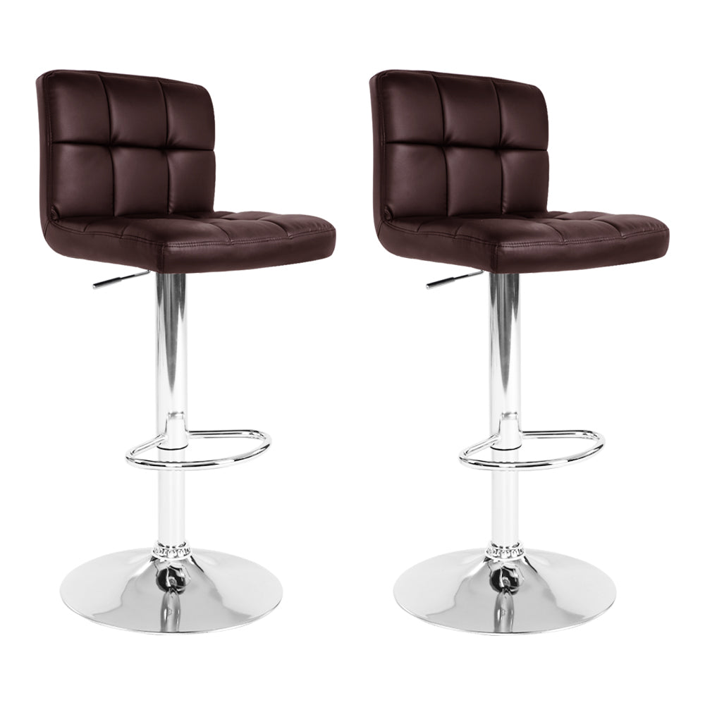 Set of 2 Gas Lift Bar Stools PU Leather - Chocolate Brown