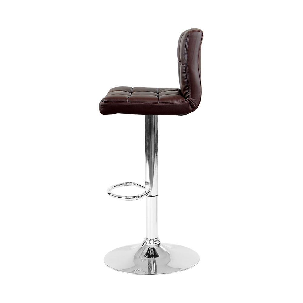 Set of 2 Gas Lift Bar Stools PU Leather - Chocolate Brown