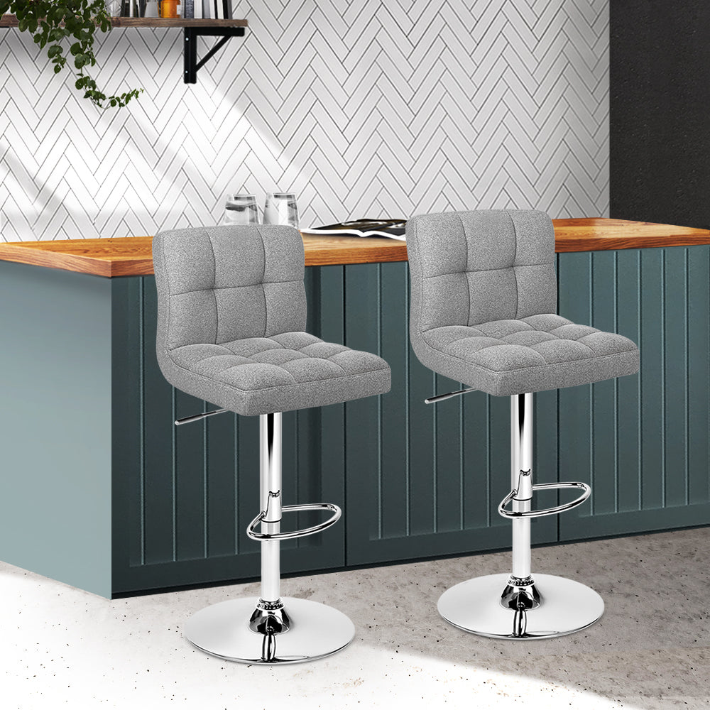 Set of 2 Fabric Swivel Bar Stools - Grey