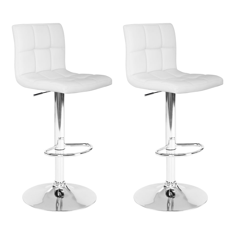 Set of 2 PU Leather Gas Lift Bar Stools - White