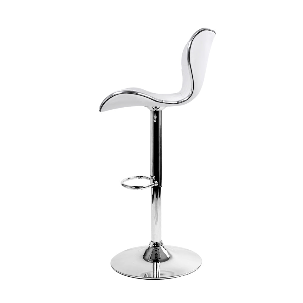 Set of 2 PU Leather Patterned Bar Stools - White and Chrome