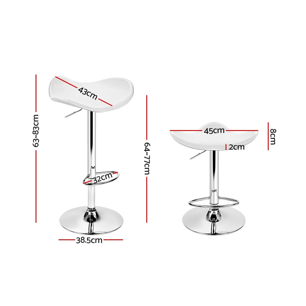 Set of 2 Gas Lift Bar Stools PU Leather - White and Chrome