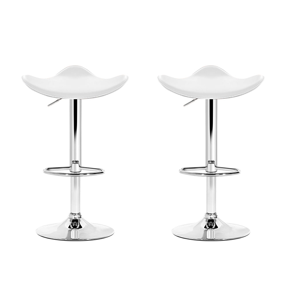 Set of 2 Gas Lift Bar Stools PU Leather - White and Chrome