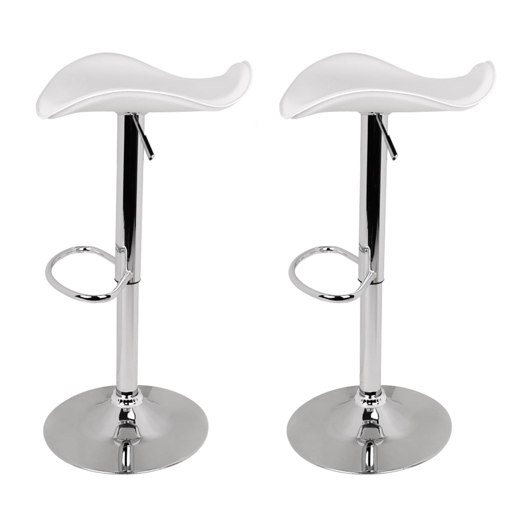 Set of 2 Gas Lift Bar Stools PU Leather - White and Chrome