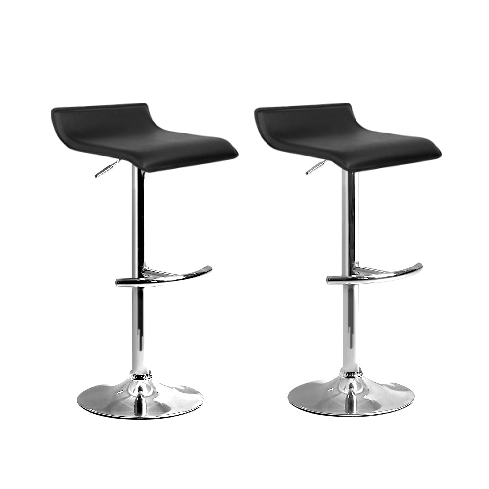 Set of 2 PU Leather Wave Style Bar Stools - Black