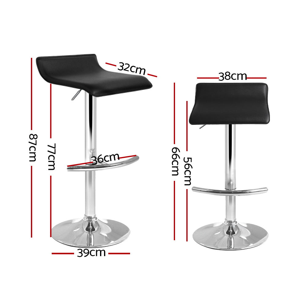 Set of 2 PU Leather Wave Style Bar Stools - Black