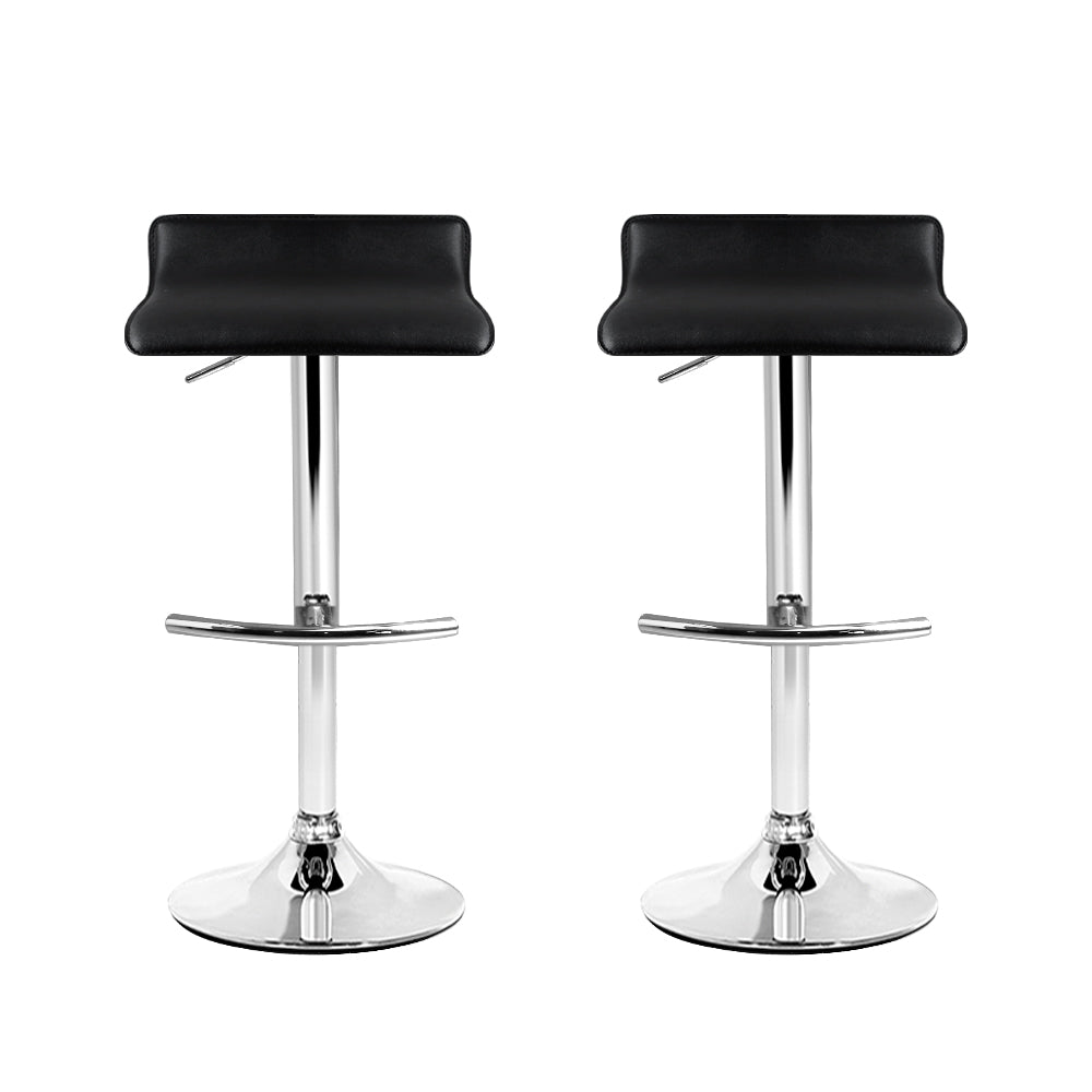 Set of 2 PU Leather Wave Style Bar Stools - Black