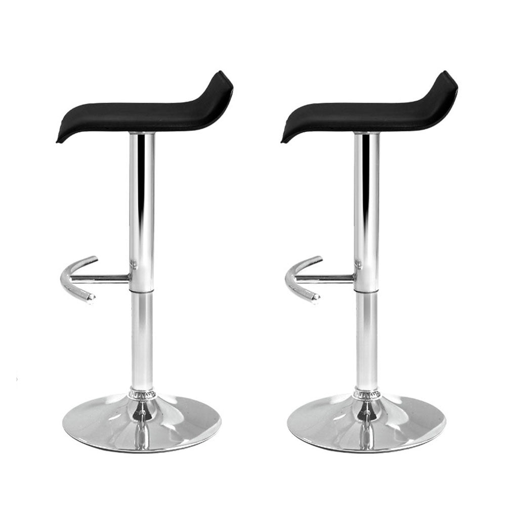 Set of 2 PU Leather Wave Style Bar Stools - Black