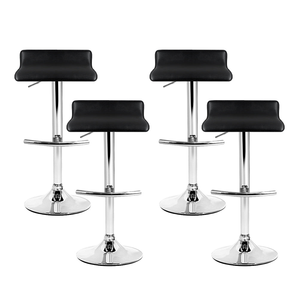 Set of 4 PU Leather Wave Style Bar Stools - Black