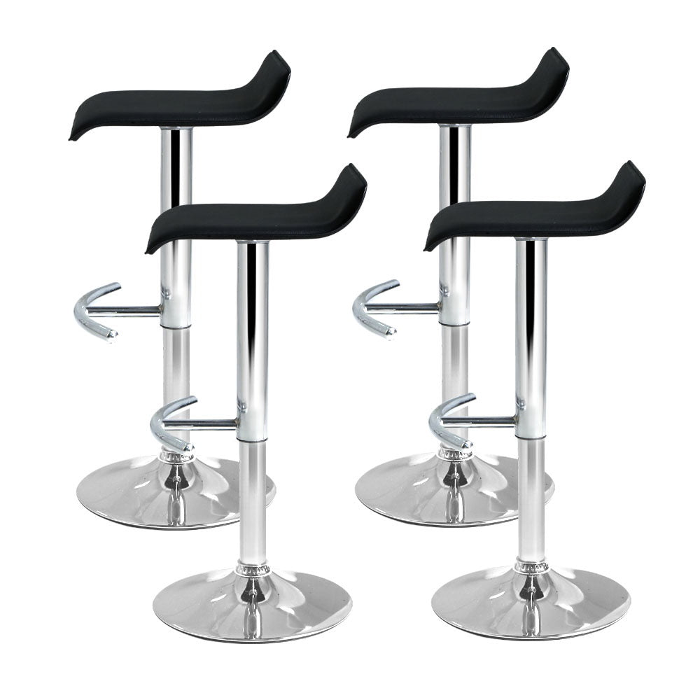 Set of 4 PU Leather Wave Style Bar Stools - Black