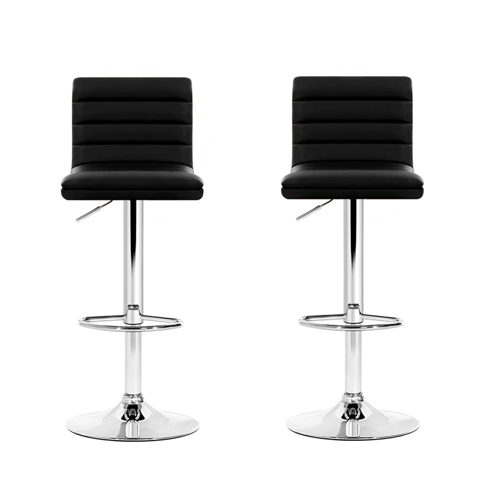 Set of 2 PU Leather Bar Stools Padded Line Style - Black