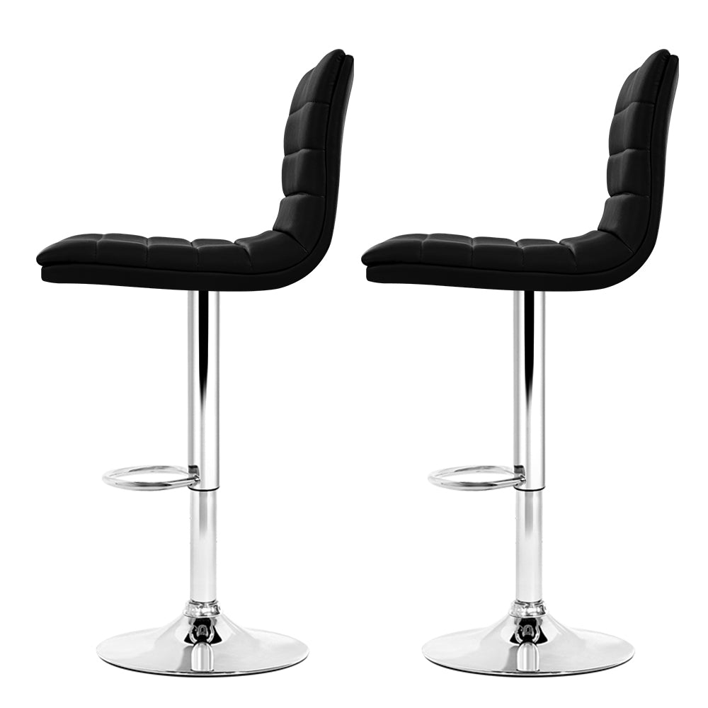 Set of 2 PU Leather Bar Stools Padded Line Style - Black